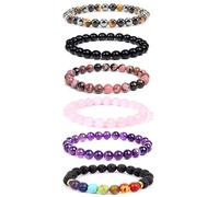 Epoch World 6 Pezzi Bracciale Pietre Naturali Bracciali Pietra Bracciale Perline Coppie Bracciali Elastici Braccialetto Perline 8mm Elastico Braccialetti Perle Braccialetto per Uomo Donna