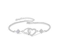 Epoch World Bracciale Argento 925 Donna Bracciale Cuore Braccialetto Argento Regolabile 17+6 cm Con Zirconi Bracciali Gioielli Regalo Braccialetto Cuore per Donna Ragazzad