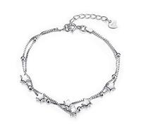 Epoch World Bracciale Donna Argento 925 Delicata a Doppio Strato Braccialetto con Piccoli Stella Bijoux Bracciale Argento regolabile