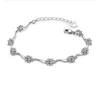 Epoch World Braccialetto Donna Ragazza con cristalli in Argento con Zirconi Lucenti Bambù Bracciale Argento Misura Regolabile