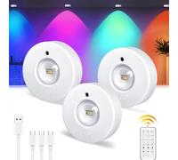 Epochglo Illuminazione a LED senza fili con telecomando, RGB cambia colore, illuminazione per armadio, batteria dimmerabile, faretto a LED, lampada da incasso da cucina, ricaricabile, con timer,