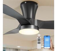 Epochglo Ventilatore da soffitto con luce 80 cm, dimmerabile 3000K-5000K, ventilatore a LED silenzioso da 2200 lm con luce e telecomando/APP, 7 velocità, timer per soggiorno, camera da letto, nero