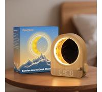 Epochleno Sveglia luce dell'alba, camera da letto sveglia con rumore bianco e luce di luna, 10 toni e funzione conto alla rovescia e luminosità regolabile - venature del legno