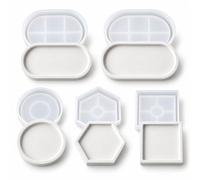 EPODA 5 Pezzi Stampi per Resina Sottobicchieri Vassoio, Stampi per Colata Resina Epossidica, DIY Sottobicchieri Stampo Silicone Esagono Quadrato Rotondo