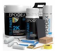 EPODEX 2K Vernice per piastrelle CON ACCESSORI, vernice epossidica per cucina, bagno e altri ambienti, per piastrelle da aarete e pavimento - 1,8kg - 7m² per 2 mani - Cappuccino - Pastel