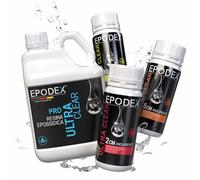 EPODEX Serie PRO, Resina epossidica trasparente kit cristallino per colate fino a 10cm, per rivestimenti, arte, fai da te, river table, lampade, gioielli e altro, 1,5kg