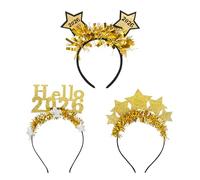 Epokus 3 Pezzi Cerchietto per Capodanno, 2025 Happy New Year Fascia Capelli, Oro Stella Cerchietti Natalizi, Anno Nuovo Decorazione per Feste di Capodanno, Accessori Foto per Adulti Bambini