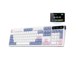 EPOMAKER TH108 PRO Tastiera Meccanica full size con Schermo e Manopola, Tastiera Wireless da gioco con 10000mAh, Creamy Gasket, Hot Swap, Custom Driver, RGB Backlight (Bianco, Creamy Jade Switch)