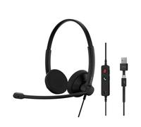 EPOS Impact 100 UC Stereo USB-C+A Headset mit Mikrofon, Universal Communications, Geräuschunterdrückung, Leichtgewicht, USB-Adapter, UC Professionell Kopfhörer, Ohrpolster weich, Schwarz