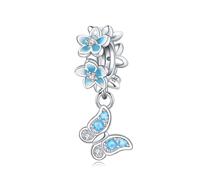 Epossidico Piccolo Fiore Blu Intarsiato Pietra Farfalla Ciondolo Fascino, 925 Argento Sterling Braccialetto Accessorio, Compatibile con Braccialetto Pandora Collana