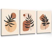 Eppedtul Boho Quadri su Tela Foglia di Pietra Wall Art Marrone Geometrica Pittura Astratta Minimalista Opere d'Arte Moderne Stampe Botanico Fango Home Decor (30x40cm/12x16inch) X3 Senza cornice