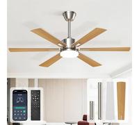 EppieBasic Ventilatore da soffitto con luce: Ø132 cm con motore DC silenzioso e pale effetto legno, APP/telecomando con 6 velocità e 3 temperature di luce, per soggiorno, camera da letto