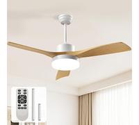 EppieBasic Ventilatore da soffitto con luce:132 cm pale effetto legno chiaro luce potente 3000lm pannello LED Ø26 cm 5800CFM grande portata 6 velocità - 3CCT regolabile memoria 1/2/4H estate/inverno