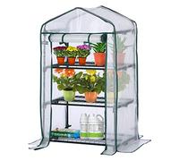 EPROSMIN Mini serra con 3 ripiani, copertura impermeabile in plastica PE, porta arrotolabile con doppia cerniera, telaio in acciaio robusto per giardino ed esterno - Dimensioni: altezza 125 cm x