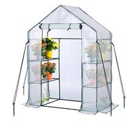 EPROSMIN Serra con struttura in acciaio e copertura in plastica PE rinforzata, 3 ripiani cablati a 4, serra/vivaio per piccoli giardini, perfetto per la coltivazione del pomodoro, facile da montare