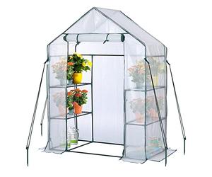 EPROSMIN Serra con struttura in acciaio e copertura in plastica PE rinforzata, 3 ripiani cablati a 4, serra/vivaio per piccoli giardini, perfetto per la coltivazione del pomodoro, facile da montare