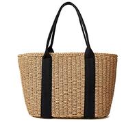 Epsion Borse di paglia da donna Summer Beach Large Tote Bag Borsa a tracolla tessuta fatta a mano, A-marrone., Taglia unica