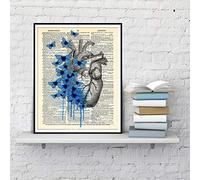 EPSMK Pittura Decorativa Cuore Anatomia Umana Farfalla Stampa Anatomica del Cuore sulla Pagina del Dizionario Vintage Anatomia Cuore Decorazione murale Cuore Poster Pittura Quadro su tela-50x70cm