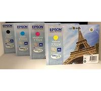 Epson 4 cartucce originali T7021 T7022 T7023 T7024 XL Torre Eiffel per Workforce Pro WP4015, WP4025, WP4095, WP4515, WP4525, WP4535, WP4545, WP4595