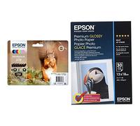 Epson C13T37884020 Confezione da 6 cartucce originali a getto d'inchiostro, confezione multipla (nero, giallo, magenta, ciano) & Super Carta Fotografica Lucida, 30 fogli, 13 x 18 cm