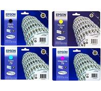 Epson Cartucce d'inchiostro originali 79XL e 79, set da 4 pezzi per Workforce Pro WF-4600, WF-4630 DWF, WF-4640 DTWF, WF-5100 Series, WF-5110 DW, WF-5190 DW, WF-5600 Series, WF-5620 DWF, WF-5690 DW