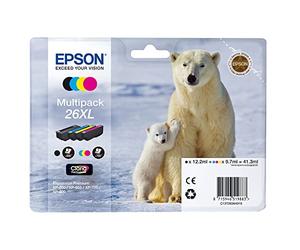 Epson Cartuccia d'inchiostro 26XL C13T26364010 originale, 4 pezzi, 12,2/9,7 ml (nero/bianco/colore), 500/700 pagine (nero/bianco/colore) (4 pezzi)