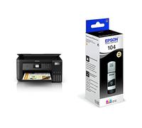 Epson EcoTank ET-2851 stampante Multifunzione A4 (stampa, copia, scansione) display LDC, USB, Wi-Fi, Wi-Fi Direct & Serie 104 Bottiglia di Inchiostro EcoTank Black Ricarica Agevole Serbatoi Stampante