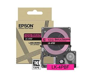Epson Labelworks LK-4PBF Cartuccia a nastro per etichettatura compatibile con Epson LabelWorks LW-C610 e LW-C410 Rosa fluorescente/nero 12mm