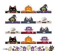 Epunk 12 cappelli di carta per Halloween per bambini, 6 stili di pipistrello/strega/zucca cappelli per feste con fascia elastica, chiusura elastica da 30 cm, decorazioni spettrali per bambini per