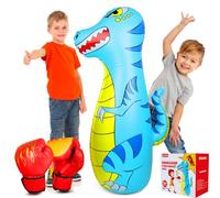 EQARD Sacco da Boxe Bambini 120cm Gonfiabile Dinosauro con Materiale Sicuro più Spesso Rimbalzo Istantaneo con Guanti da Boxe Kickboxing Taekwondo Regalo per Bambini di Età 3-9 Ragazze Ragazzi (Blu)