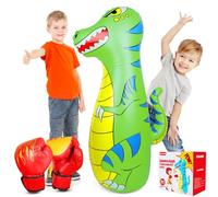 EQARD Sacco da Boxe Bambini 120cm Gonfiabile Dinosauro con Materiale Sicuro più Spesso Rimbalzo Istantaneo con Guanti da Boxe Kickboxing Taekwondo Regalo per Bambini di Età 3-9 Ragazze Ragazzi (Verde)