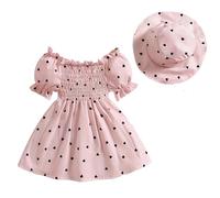 eqenkely Neonata Bambina Principessa Vestito a Manica Corta + Cappello 2 Pezzi Set Fiore Abito da Spiaggia Abbigliamento Primavera Estate Rosa 12-18 Mesi