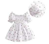 eqenkely Neonata Bambina Principessa Vestito a Manica Corta + Cappello 2 Pezzi Set Fiore Abito da Spiaggia Abbigliamento Primavera Estate Bianco 6-9 Mesi