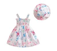 eqenkely Principessa Vestito Neonata Bambina a Senza Maniche + Cappello 2 Pezzi Set Fiore Abito da Spiaggia Abbigliamento Primavera Estate Bianco 2-3 Anni
