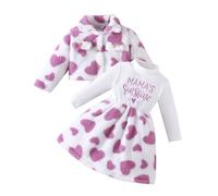 eqenkely Ragazza Vestito tutù e Cardigan Set per Bambine Fuzzy Flanella Abito Vestiti + Cappotto 2 Pezzi Abbigliamento Inverno per Festa di Compleanno Viola 3-4 Anni