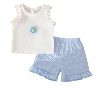 eqenkely Vestiti per Neonata Senza Maniche Top+Shorts Stampato 2 Pcs Completi Estivi per Neonatiset di Pantaloncini Blu 18-24 mesi