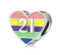 EQEQE Ciondolo in argento sterling, perline for bracciale, bracciale fai da te da donna in argento sterling 925 con perline for bracciale a forma di cuore arcobaleno, numero 21