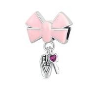 EQEQE Ciondolo in argento sterling, perline for bracciale, ciondolo for collana in argento sterling 925 con perline for bracciale, fiocco rosa, cuore, zircone, chiave for auto