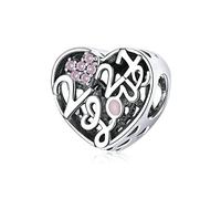 EQEQE Ciondolo in argento sterling, perline for bracciale, perline in argento sterling 925 for bracciale con zircone rosa a forma di cuore cavo