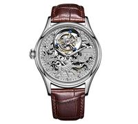Eqerlian Orologio da Uomo, Manuale dell'orologio Meccanico Tourbillon, Orologio Manuale con Incisione Stereo 3D, Orologio da Uomo,Silver