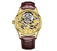 Eqerlian Orologio da Uomo, Manuale dell'orologio Meccanico Tourbillon, Orologio Manuale con Incisione Stereo 3D, Orologio da Uomo,Gold