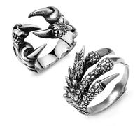 EQLEF Anello Dragon Set, Anello Gotico Regolabile Anello Selvaggio Aperto Alondra Anello Regalo Drago Freddo per Uomo Donna(2 Pezzi) (C)