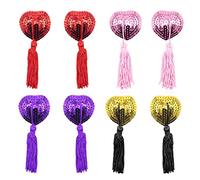 EQLEF Biancheria intima Petal Pasty, Copricapezzoli Sexy Copri Capezzoli Donna Adesivo Sequin Pasties con nappe, capezzoli copre (rosso, dorato, rosa e viola 4 paia)