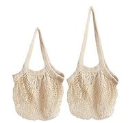 EQLEF Borsa Rete Spesa, Borsa a Tracolla con Tracolla, Borsa a Cordino in Cotone a Manico Lungo per Libri di Frutta vegetariana (Confezione da 2)