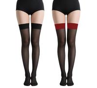EQLEF Calze Autoreggenti da Donna, Calze Sexy con Fascia Elastica Rossa e Nera e Cinturina in Silicone Antiscivolo Calze Alte da Donna per Abbinare Vestito o Indossare da Solo