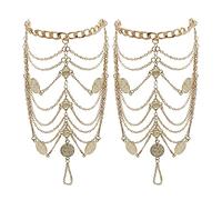 EQLEF Cavigliere Boho Vintage Braccialetti alla caviglia per le donne Golden Coin Blessing Symbol Beach Anklet Tassel Foot Chains 1 Paio(Oro)