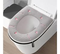EQLEF Coprisedile per WC, Peluche copriwater Caldo con Cerniera Lavabile coprisedile da Toilette Caldo con Manico Antiscivolo Copri WC Morbido in Grigio Stampato Cute Peach Patterns 38 * 43cm