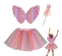 EQLEF Costume farfalla bambina, Farfalla Ala Fata Rosa Tutu Abito con bacchetta magica stella Farfalla Costume Principessa Fata Dress Up per Cosplay Ballo di Halloween (3-6 Anni Ragazze) (Rosa)