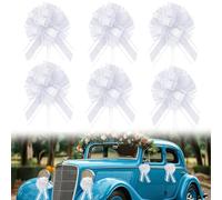 EQLEF Fiocchi per Auto Matrimonio con Diametro 20cm, Grande Auto Tirare Arco Arco Bianco per Regalo Imballaggio per Fiori Torta Decorazione e Natale San Valentino Regalo (Confezione di 6 Pezzi)