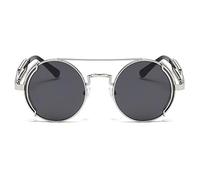EQNSMDTGZ Occhiali da Sole da Donna Metal Double Spring Leg Glasses Colorful Street Shot Sunglasses Personalizzato Vintage(Silver Grey)